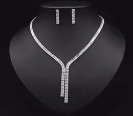 2021 Cubic Zirconia Long Necklace Earrings Sets for Brides Wedding Jewelry Accessories Jolleria Mujer De Oro For Women5478645