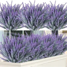 Fleurs décoratives Simulation décoration 1 pièce de 5 fourchettes artificielles floquées en plastique lavande paquet fausses plantes mariage bureau à domicile