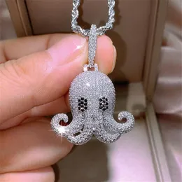 Hip Hop Women's Fashion Jewelry Punk Octopus Pendant 925 Sterling Silver Full PAVW White Sapphire Cz Diamond Gemstones Party 2605