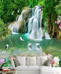 Пользовательские обои Природная фреска HD пейзаж Лотос Золотая рыбка водопад обои Фон для гостиной 3d обои mural231r2581032