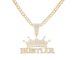 Ожерелья с подвеской Iced Out HUSTLER, ожерелье с короной, колье-цепочка, женские ювелирные изделия в стиле хип-хоп для мужчин, теннисная мода Link4820258