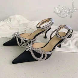 Machmach Slaytlar 6.5cm Tasarımcı Topuklar Rhinestone Pay Elbise Ayakkabı Düz ​​Deri Sandalet Zarif Kadın Seksi Topuklu Klasik Parti Düğün Boyutu 34-42