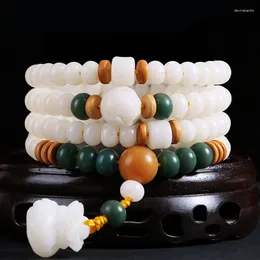 Strang Weißes Bodhi-Wurzel-Armband, 108 Buddha-Perlen, Beschützer, traditioneller ethnischer Schmuck, vielseitige Halskette für Herren und Damen