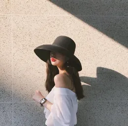 Audrey Hepburn straw hat sunken modelling tool bellshaped big brim hat vintage high pretend bility tourist beach atmosphere3063456