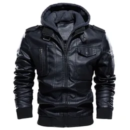 Mann Winter Dicke Warme Motorrad Jacke Männer Casual PU Leder Jacken Vintage Mit Kapuze Kragen Club Bomber Leder Mäntel 231225