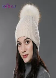 Keyif Kış Kürk Pompom Şapka Kadınlar İçin Kaşmir Yün Pamuk Şapk Büyük Gerçek Rakun Kürk Ponpom Beanies Cap Fox Fur Bobble Hat Y20012137862