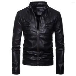 メンズジャケットブランドメンズフェイクレザー高品質PUブラックブラウン5xl春秋の男性ジャケットとコート