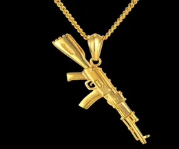 Hiphop punk pistol halsband hänge hane 4 size kedja hip hop smycken män rostfritt stålblackgold färg bijoux ak47 halsband1980530