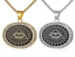 Naszyjniki wisiorek Hip Hop Mens Mason Naszyjnik lodowy rhinestone Illuminati Allseeing Eye Monety okrągły Char się 4066197