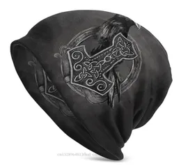 Baskarhuvhattar vikingar män kvinnor39s stickade hatt mjolnir The Hammer and Raven Winter Warm Cap Hip Hop Skullies Beanies CapsBere8827001