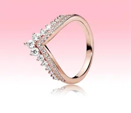 Anel de casamento banhado a ouro rosa 18K feminino meninas princesa desejos anéis para prata esterlina 925 CZ conjunto de anel de diamante com original37382374089720