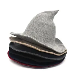 Kvinnor Modern Witch Wool Hat Foldbar Costume Sharp Pointed Knit Felt Halloween Party Hats Witches Hat Warm Cap1170141