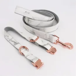 Leashes Marble Dog Collar Personalized Faux Leather Leash with rose metal buckle Y200515