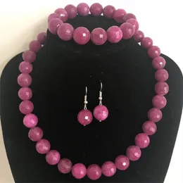 Chokers Natural Stone Jewelry Set Dreamlike Deep Red Beaded Necklace Earrings Braclet Chain Choker 45+7cm Armband 19cm