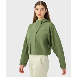 Lu Lu Align winddichte Damen-Feldvolljacke, hitzeversiegelte Jacke, kurze Kapuze, Outdoor-Bergsteigeranzug für Damen, Wandern und Camping, Yoga, Lemon LL Woman