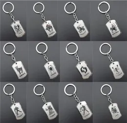 Stainless Steel Astrology Zodiac Sign Dog Tag Keychain Constellation Horoscopes Keyrings Birthday Gift Key Chain 12 PiecesLot Ass8834338