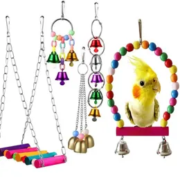 Juguete Agaporni Toys Set Swing Chewing Training Parrot Hanging Hammock Cage Bell Perch med stege Pet Supplies 231225