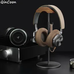 Słuchawki Czarne orzechowe drewno aluminiowe stojak na słuchawki natury orzechy słuchawkowe gier z solidną metalową podstawą do wyświetlacza biurka stołowego