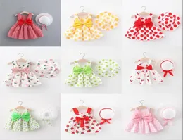 Summer Newborn Baby Clothing Sets Infant Girl Clothes Korean Cute Print Sleeveless Beach Plaid Strawberry Dress Sunhat Princess Dr2359763