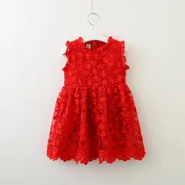 Flickaklänningar dulce amor 2023 Summer Dress Party Lace Children Hollow Out Baby Girls For Wedding Elegant Clothing