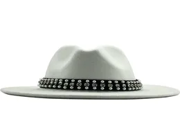Sombrero Panamá Fedora de fieltro de lana de ala ancha para hombres y mujeres con hebilla de cinturón gorra Trilby de Jazz sombrero de copa Formal para fiesta en Pinkwhite1774454