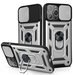 Shockproof Push Sliding window Armor Phone Cases For S20 S21FE A31 A51 A71 A32 A52 A72 5G Metal Ring Bracket Cover 13 12 11 case3492206