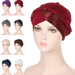 Roupas étnicas Duas Cores Mulheres Cuidados de Cabelo Camisa Islâmica Cabeça Lenço Leite Seda Muçulmana Hijab Trança Envoltório Stretch Turban Chapéu Chemo Cap