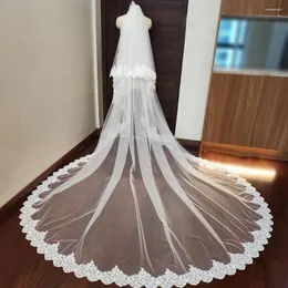 Bridal Veils Sparkle paljetter Lace 2 Tiers Wedding Veil Two Layer 118 "Långt med Blusher Custom Made Size