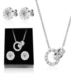 Vcorm Luxus römische Ziffer Halskette Ohrringe Set für Frauen Mode Edelstahl Kristall Ohrstecker Hochzeit Schmuck Geschenkbox5658295