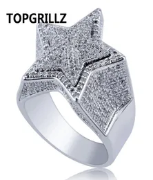 Topgrillz Hip Hop 5 Star Rings Men039S Gold Silver Color Iced Out Cubic Zircon Jewelry Ring Gifts Y190620047093262