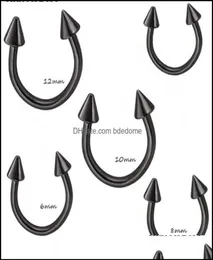 Burun halkaları saplamalar gövde takılar siyah sier koni at nalı çubuk piercing çember halkası 100pcslot kaş dudak labret mücevher255g damla delri2543971