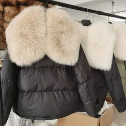 Maomaokong Loose Real Fox Fox Twicle White Duck Duck Women Winter Luxury Puffer Coat Exclued Feather Outwear 231226