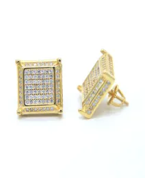 Alta qualidade hip hop bling mulheres homens jóias 925 prata parafuso quadrado micro pave cz legal menino masculino jóias earring5228983