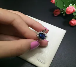 Eterno 925 jóias de prata princesa anéis para mulheres luxo azul safira pedra festa noivado bijoux nupcial anel de casamento7289121