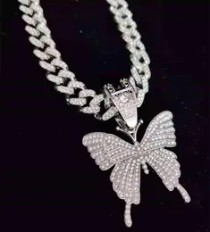 Männer Frauen Hip Hop Iced Out Bling Schmetterling Anhänger Halskette mit 1 m Miami Cuban Kette HipHop Necklac Mode Charme schmuck277z9021117