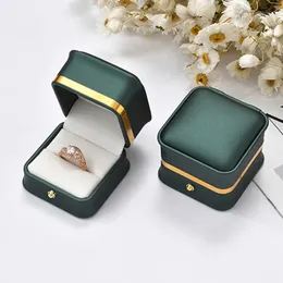 Phnom organizador de joias de couro verde escuro, caixa de anel de casamento, pingente, pulseira, colar, caixa de armazenamento, embalagem de presente, caixa de exibição 231226
