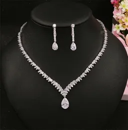 Beidal Anhänger-Schmucksets mit kubischer Zirkonia-Hochzeits-Halskette und Ohrringen, luxuriösen Kristall-Brautschmuck-Sets für Brautjungfern 210328348796