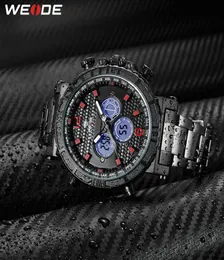 WEIDE для мужчин бизнес-будильник хронограф цифровой аналоговый металлический корпус ремень ремешок браслет кварцевые наручные часы Relogio Masculino5652133