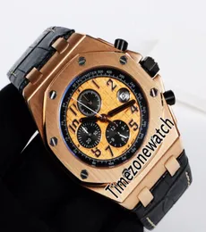 45MM Royal 26470OR RoseGold Автоматические мужские часы с золотым текстурным циферблатом, черная кожаная внутренняя часть с белой линией, без хронографа Timezonewatch5753654