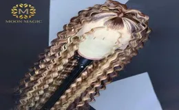 Koronkowe peruki głębokie fala czołowa peruka kolorystyka ludzkich włosów naturalna kobieta dla czarnego miodu blondynka przezroczysta 86257638287620