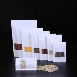 Sacchetti sigillabili Busta di carta Kraft bianca Stand Up Zipper Richiudibile per alimenti Snack per biscotti Borsa per imballaggio Ttait Bnbwx