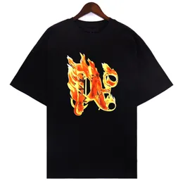 24ss Europe Мужская футболка с пламенным буквенным принтом Женская дизайнерская футболка с короткими рукавами для скейтборда 1226