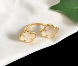 Anéis de ouro femininos de trevo de quatro folhas para mulheres anéis de flores para mulheres concha de ágata joias da moda para mulheres com caixas whole9896439