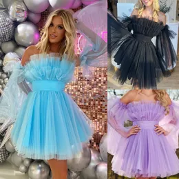 Abito da cocktail azzurro 2k24 Babydoll in tulle con volant Junior Lady Pageant Evento serale formale invernale Hoco Gala Laurea Ritorno a casa Abito di Capodanno Piccolo nero