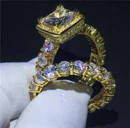 Çarpıcı lüks mücevher 925 Silvergold dolgu prenses kesim beyaz topaz cz elmas vaat kadınları düğün nişan grubu ri3619092