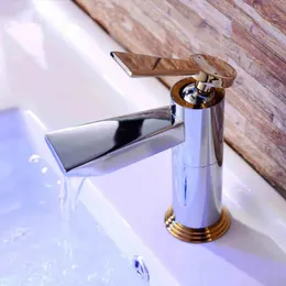 Wasserhähne ROLYA Großhandel und Einzelhandel Einzigartiges Patentdesign Einhebel-Massivmessing Luxuriöser goldener Badezimmer-Waschtischhahn