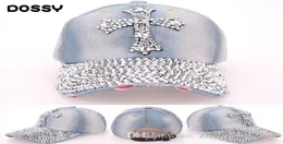 Designer chapéus bonés feminino luxo strass bling cruz lavado denim bonés de beisebol chapéu de sol verão designer crânio caps5241230