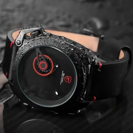 Relógios sh446 tawny shark relógio esportivo data vermelha coroa guarda design masculino luxo couro genuíno relógios de pulso moda masculina quartzo relogio