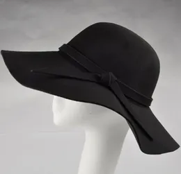 Шляпы с широкими полями, модная женская шляпа с шерстяным фетровым котелком Fedora, флоппи-клош, пляжная кепка с бантом, осень1672831
