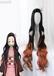 Anime Demon No Nezuko Wig Long Heat Resistant Synthetic Hair Perucas Cosplay Wigs and Wig Cap L2208026756444